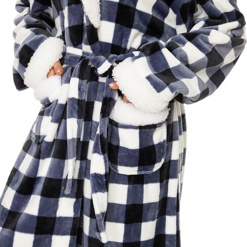 Devirld Women's Robes Winter Plush Bathrobe, Fuzzy Womens Fleece Bathrobes Lady Spa Long Soft Robe Hooded Bath Robe for Women in Kuwait