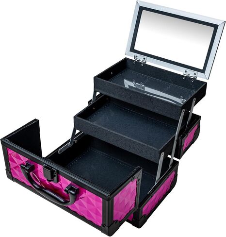 SHANY Chic Makeup Train Case Cosmetic Box Portable Makeup Case Cosmetics Beauty Organizer Jewelry storage with Locks, Multi trays Makeup Storage Box with Makeup Mirror - Black in Kuwait