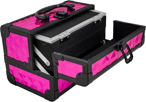 SHANY Chic Makeup Train Case Cosmetic Box Portable Makeup Case Cosmetics Beauty Organizer Jewelry storage with Locks, Multi trays Makeup Storage Box with Makeup Mirror - Black in Kuwait