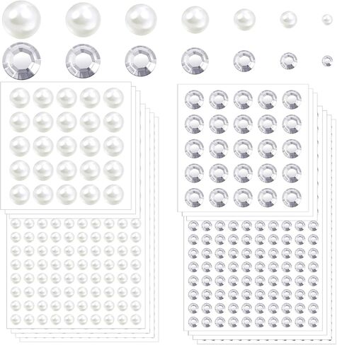 2032 Pcs Face Pearls Stickers Hair Gems Self Adhesive Pearl and Rhinestones Stickers 7 Sizes Hair Pearls Stickers for Makeup Nail Art DIY Crafts in Saudi Arabia