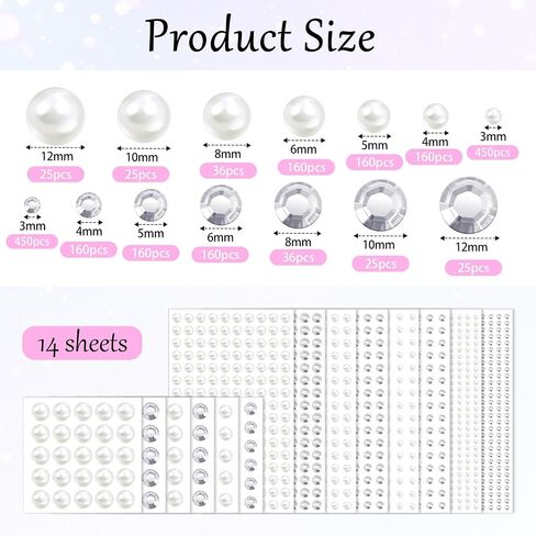 2032 Pcs Face Pearls Stickers Hair Gems Self Adhesive Pearl and Rhinestones Stickers 7 Sizes Hair Pearls Stickers for Makeup Nail Art DIY Crafts in Saudi Arabia
