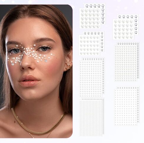 2032 Pcs Face Pearls Stickers Hair Gems Self Adhesive Pearl and Rhinestones Stickers 7 Sizes Hair Pearls Stickers for Makeup Nail Art DIY Crafts in Saudi Arabia