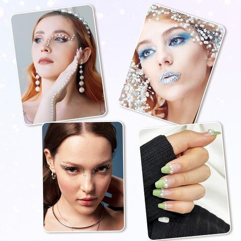 2032 Pcs Face Pearls Stickers Hair Gems Self Adhesive Pearl and Rhinestones Stickers 7 Sizes Hair Pearls Stickers for Makeup Nail Art DIY Crafts in Saudi Arabia