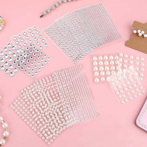 2032 Pcs Face Pearls Stickers Hair Gems Self Adhesive Pearl and Rhinestones Stickers 7 Sizes Hair Pearls Stickers for Makeup Nail Art DIY Crafts in Saudi Arabia