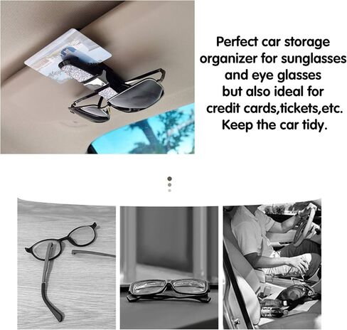 حامل نظارات JUSTTOP لواقي الشمس للسيارة، نظارة شمسية بأحجار الراين الكريستالية اللامعة قابلة للتدوير ذات نهايتين مزدوجتين مع مشبك بطاقة التذكرة - فضي in Kuwait