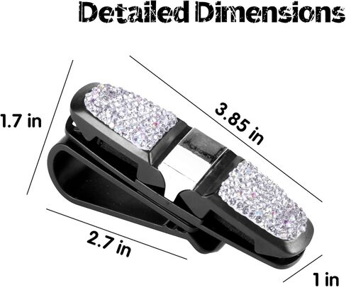 حامل نظارات JUSTTOP لواقي الشمس للسيارة، نظارة شمسية بأحجار الراين الكريستالية اللامعة قابلة للتدوير ذات نهايتين مزدوجتين مع مشبك بطاقة التذكرة - فضي in Kuwait