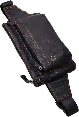 Triple Pocket fanny pack Genuine Leather waist bag slim shoulder bag Hip Purse Adjustable Belt strap Casual Pouch Outdoor Day bag (Hole Brown) in Kuwait