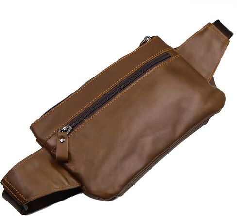 Triple Pocket fanny pack Genuine Leather waist bag slim shoulder bag Hip Purse Adjustable Belt strap Casual Pouch Outdoor Day bag (Hole Brown) in Kuwait