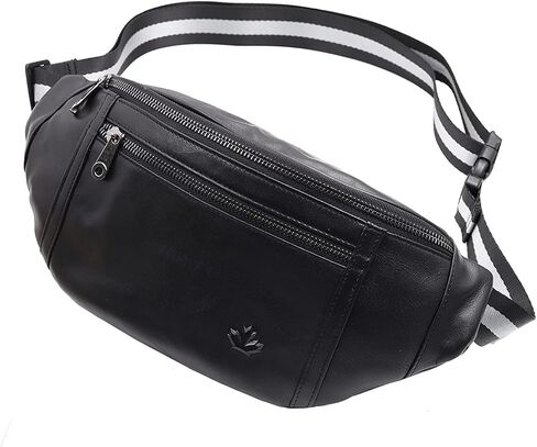 Triple Pocket fanny pack Genuine Leather waist bag slim shoulder bag Hip Purse Adjustable Belt strap Casual Pouch Outdoor Day bag (Hole Brown) in Kuwait