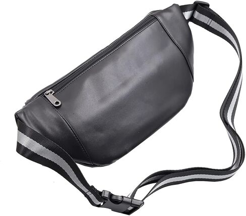 Triple Pocket fanny pack Genuine Leather waist bag slim shoulder bag Hip Purse Adjustable Belt strap Casual Pouch Outdoor Day bag (Hole Brown) in Kuwait