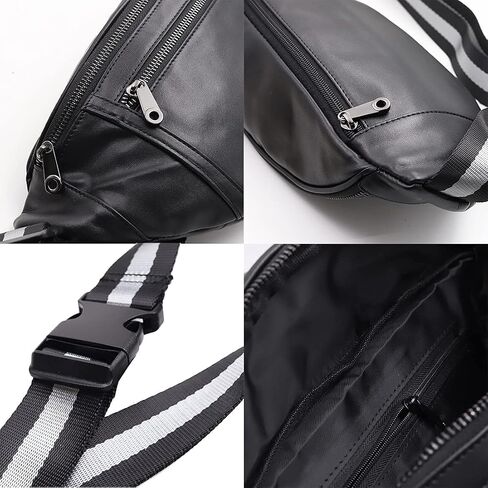 Triple Pocket fanny pack Genuine Leather waist bag slim shoulder bag Hip Purse Adjustable Belt strap Casual Pouch Outdoor Day bag (Hole Brown) in Kuwait