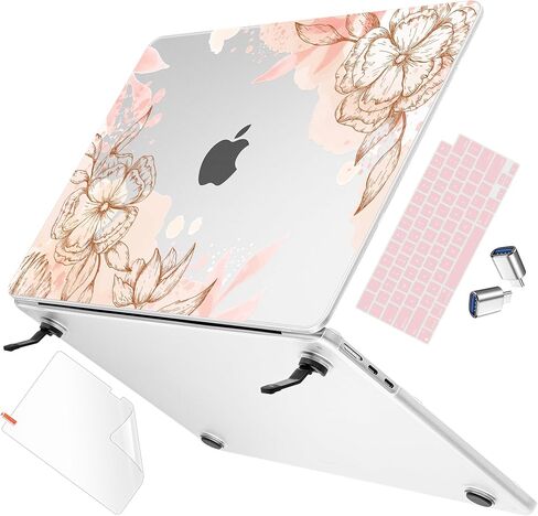 May Chen متوافق مع حافظة MacBook Air 13.6 بوصة A3113 M3 A2681 M2 Chip 2024 2023 2022 Release، غطاء حماية قوي بلمسة نهائية صلبة مع مسند قابل للطي وغطاء لوحة المفاتيح، عناصر زهرية in Saudi Arabia