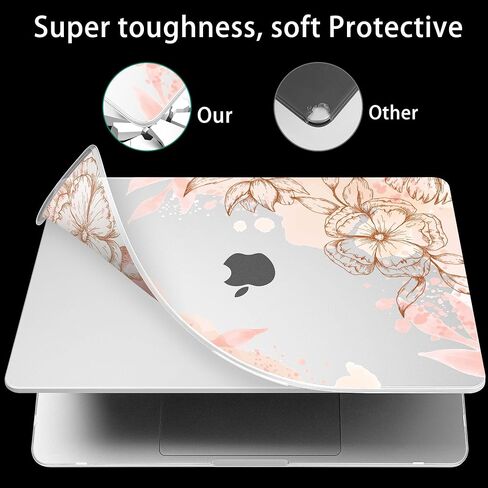May Chen متوافق مع حافظة MacBook Air 13.6 بوصة A3113 M3 A2681 M2 Chip 2024 2023 2022 Release، غطاء حماية قوي بلمسة نهائية صلبة مع مسند قابل للطي وغطاء لوحة المفاتيح، عناصر زهرية in Saudi Arabia