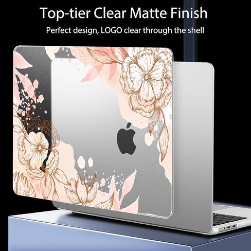 May Chen متوافق مع حافظة MacBook Air 13.6 بوصة A3113 M3 A2681 M2 Chip 2024 2023 2022 Release، غطاء حماية قوي بلمسة نهائية صلبة مع مسند قابل للطي وغطاء لوحة المفاتيح، عناصر زهرية in Saudi Arabia