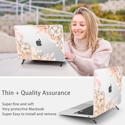 May Chen متوافق مع حافظة MacBook Air 13.6 بوصة A3113 M3 A2681 M2 Chip 2024 2023 2022 Release، غطاء حماية قوي بلمسة نهائية صلبة مع مسند قابل للطي وغطاء لوحة المفاتيح، عناصر زهرية in Saudi Arabia