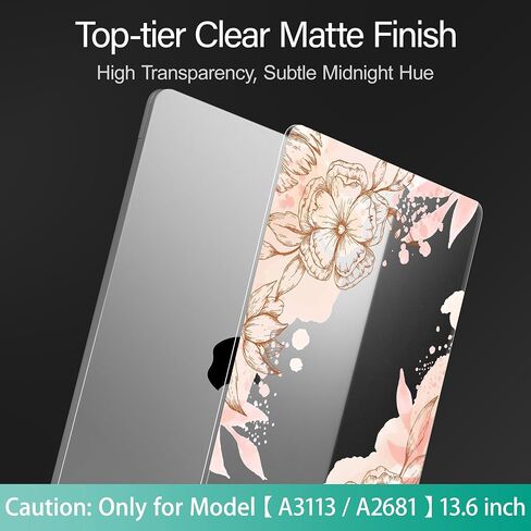 May Chen متوافق مع حافظة MacBook Air 13.6 بوصة A3113 M3 A2681 M2 Chip 2024 2023 2022 Release، غطاء حماية قوي بلمسة نهائية صلبة مع مسند قابل للطي وغطاء لوحة المفاتيح، عناصر زهرية in Saudi Arabia