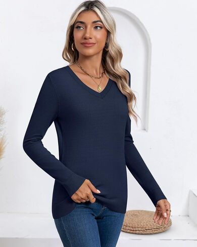 Riyiper 3 Pack Women's V Neck Sweater, Long Sleeve Lightweight Tops Casual Solid Color Pullover Loose Knit Classic Sweaters in Saudi Arabia
