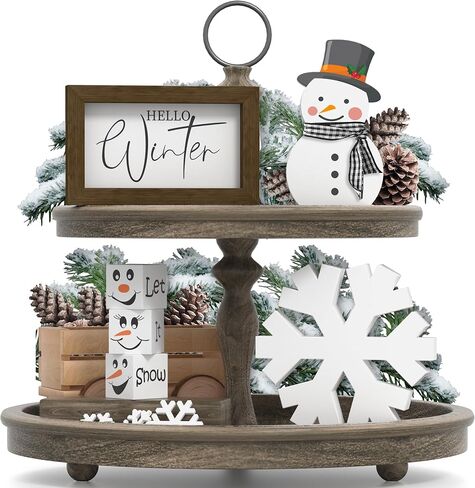 عيد الميلاد/الشتاء صينية ديكور، مرحبا الشتاء الخشب علامة ندفة الثلج ثلج خشبية ديكور الجدول علامات السماح لها النردات الثلجية لعيد الميلاد الشتاء الزينة in Kuwait