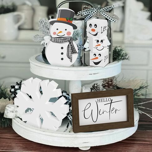 عيد الميلاد/الشتاء صينية ديكور، مرحبا الشتاء الخشب علامة ندفة الثلج ثلج خشبية ديكور الجدول علامات السماح لها النردات الثلجية لعيد الميلاد الشتاء الزينة in Kuwait