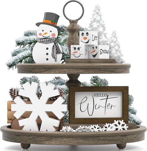 عيد الميلاد/الشتاء صينية ديكور، مرحبا الشتاء الخشب علامة ندفة الثلج ثلج خشبية ديكور الجدول علامات السماح لها النردات الثلجية لعيد الميلاد الشتاء الزينة in Kuwait
