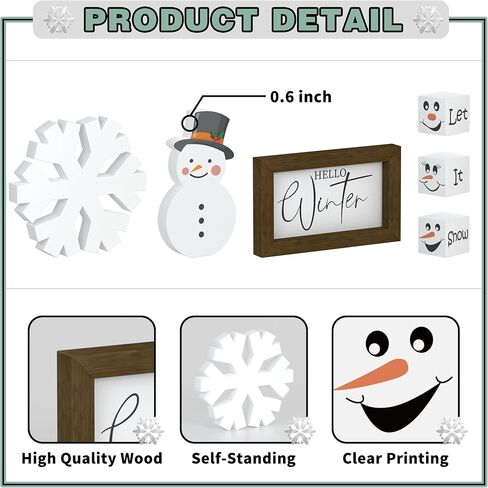 عيد الميلاد/الشتاء صينية ديكور، مرحبا الشتاء الخشب علامة ندفة الثلج ثلج خشبية ديكور الجدول علامات السماح لها النردات الثلجية لعيد الميلاد الشتاء الزينة in Kuwait