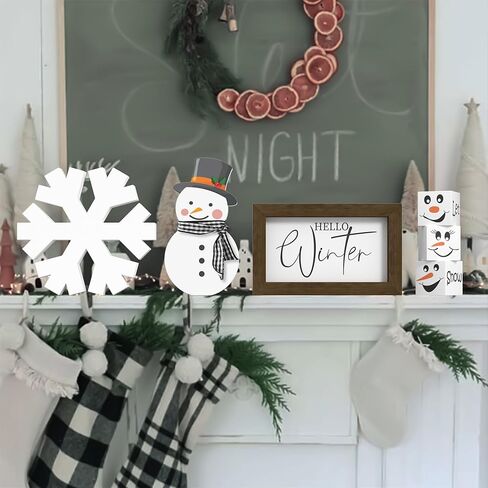 عيد الميلاد/الشتاء صينية ديكور، مرحبا الشتاء الخشب علامة ندفة الثلج ثلج خشبية ديكور الجدول علامات السماح لها النردات الثلجية لعيد الميلاد الشتاء الزينة in Kuwait