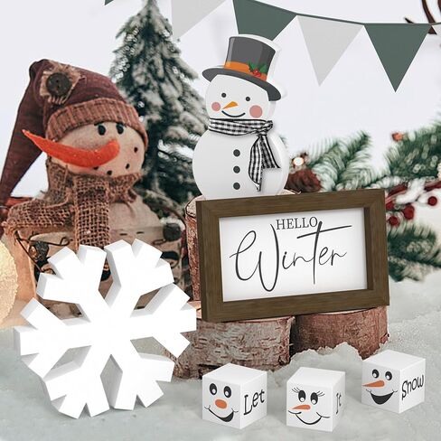 عيد الميلاد/الشتاء صينية ديكور، مرحبا الشتاء الخشب علامة ندفة الثلج ثلج خشبية ديكور الجدول علامات السماح لها النردات الثلجية لعيد الميلاد الشتاء الزينة in Kuwait