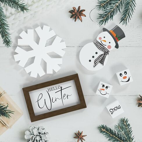 عيد الميلاد/الشتاء صينية ديكور، مرحبا الشتاء الخشب علامة ندفة الثلج ثلج خشبية ديكور الجدول علامات السماح لها النردات الثلجية لعيد الميلاد الشتاء الزينة in Kuwait