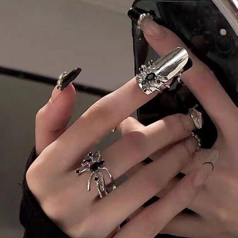 Xerling القوطية العنكبوت خواتم المفصل خمر هالوين خواتم الاصبع للنساء الأسود جوهرة الفضة خاتم المجوهرات الجمالية للفتيات في سن المراهقة (حلقة العنكبوت) in Kuwait