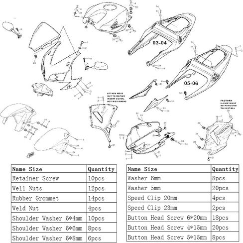 Motorcycle Fairing Bolt Kit Possbay Complete Fairing Bolts Screws Kits Fit for Honda CBR600RR 2003-2004 Mounting Kits Washers/Nuts/Fastenings/Clips/Grommets (Black) in Saudi Arabia
