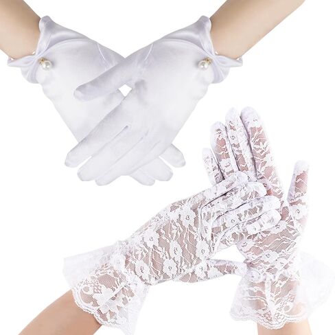 قفازات دانتيل بيج زهرية لحفلات الزفاف القصيرة من الدانتيل للنساء، قفازات أنيقة من الدانتيل للمعصم لعشاء الأوبرا in Kuwait