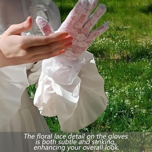 قفازات دانتيل بيج زهرية لحفلات الزفاف القصيرة من الدانتيل للنساء، قفازات أنيقة من الدانتيل للمعصم لعشاء الأوبرا in Kuwait