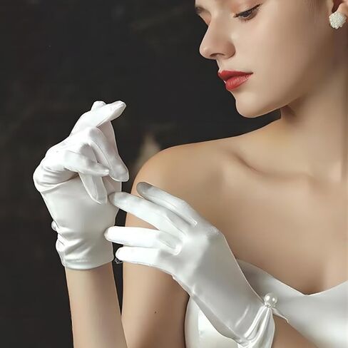 قفازات دانتيل بيج زهرية لحفلات الزفاف القصيرة من الدانتيل للنساء، قفازات أنيقة من الدانتيل للمعصم لعشاء الأوبرا in Kuwait