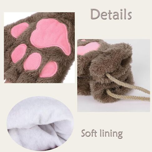 SIQITECHNO Winter Cute Bear Gloves Cat Paw Gloves Half Finger Gloves Soft Warm Gloves Cosplay Costume Accessories in Saudi Arabia