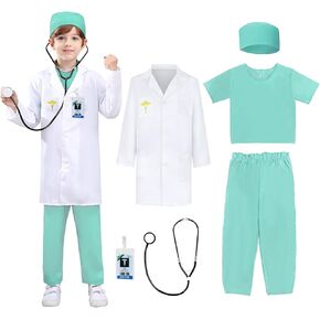 Kids Doctor Costume with Lab Coat Hat Stethoscope and Badge for Cosplay Halloween Costumes in Kuwait
