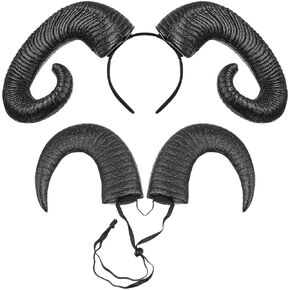 Beaupretty Horn Headband - Black Foam Ox Horns Headpiece, 2pcs Set, Halloween Costume Accessories, Devil Horns, Sheep Horns, Demon Horns, Hair Accessories, Cosplay, Role-playing Parties, Performances