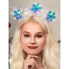 CAKURE Christmas Light up Headband LED Snowflake Headpiece Sparkly Glowing Xmas Hair Accessories Holiday Party Costume Headwear