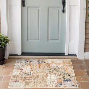 Washable 3x5 Area Rugs - Abstract Living Room Rus Low Pile Area Rug for Bedroom Soft Water Resistant Non Slip Modern Floor Area Rugs for Entry Dinning Room 3x5 Red Green Multi