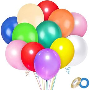 100 PCS Balloons Assorted Colors,Natural latex,12 inch (30cm) latex balloons,10 Kinds of Rianbow Colorful for Birthday Party Baby Shower Wedding Party Supplies Arch Garland