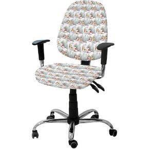 Fall Thanksgiving 2 Pieces Computer Office Chair Covers Set,Stretchable Desk Rotating Chair Seat Cushion Slipcover Decorative Back Cover Orange Teal Grey Pumpkins Gold Maple Leaves Autumn Holiday
