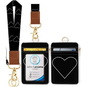 Plifal Lanyards for Keys Wristlet Keychain Wrist Lanyard Wallet for Women Wristlet Strap ID Wallet for Car Keys Black Heart Short Small Wrist Key Holder Key Chain Strap