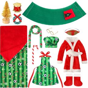 UPINS 12 Pcs Christmas Elf Doll Accessories Set with Christmas Sleeping Bag Bathrobe Apron and Chef Hat Glasses Scarf Hammock Xmas Accessory for Doll Decorations