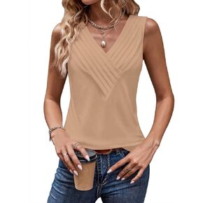 المرأة تانك القمم متأنق عادية الخامس الرقبة فضفاضة تناسب مطوي كامي الدبابات العصرية الصيف قمصان بلا أكمام البلوزات in Kuwait