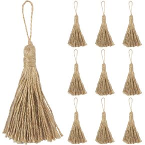 VAPKER 20 Pcs Jute Rope Tassels Hemp Rope Mini Tassel with Loop Natural Jute Twine Tassels Hemp Twine String for DIY Crafts Decoration