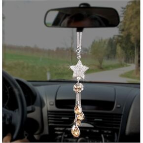 Bling Ball and Drops Car Hanging Pendant, Crystal Auto Rearview Mirror Ornament for Women Girls, Universal Sparkly Vehicle Interior Decor Accessories (Pink Ball+Pink Teardrop)
