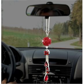 Bling Ball and Drops Car Hanging Pendant, Crystal Auto Rearview Mirror Ornament for Women Girls, Universal Sparkly Vehicle Interior Decor Accessories (Pink Ball+Pink Teardrop) in Kuwait