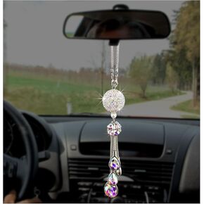 Bling Ball and Drops Car Hanging Pendant, Crystal Auto Rearview Mirror Ornament for Women Girls, Universal Sparkly Vehicle Interior Decor Accessories (Pink Ball+Pink Teardrop)