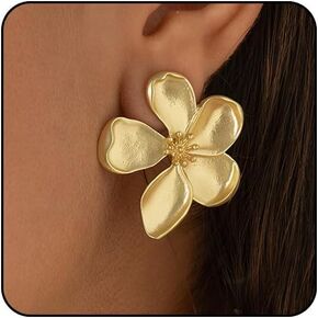 Gold Statement Earrings for Women Chunky Gold Flower Earrings for Women Ginkgo Leaf Earrings Exaggerated Floral Big Shell Earrings Boho Metal Sectored Earrings Birthday Jewelry