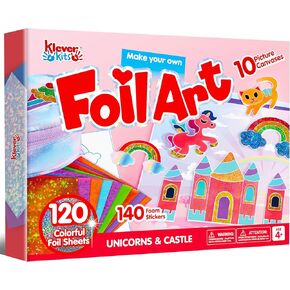 Klever Kits Foil Art Kit for Kids - Foil Fun Crafts, Arts & Crafts Supplies, Mess Free Coloring, Foil Foam Stickers, Creative Travel Toys, Birthday Gifts for Boys & Girls Ages 4 and Up