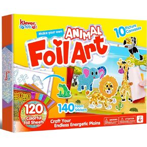 مجموعة Klever Kits Foil Art Kit للأطفال - الحرف الممتعة من الرقائق المعدنية، لوازم الفنون والحرف اليدوية، تلوين خالٍ من الفوضى، ملصقات إسفنجية من الرقائق المعدنية، ألعاب سفر إبداعية، هدايا عيد ميلاد للأولاد والبنات من سن 4 سنوات فما فوق